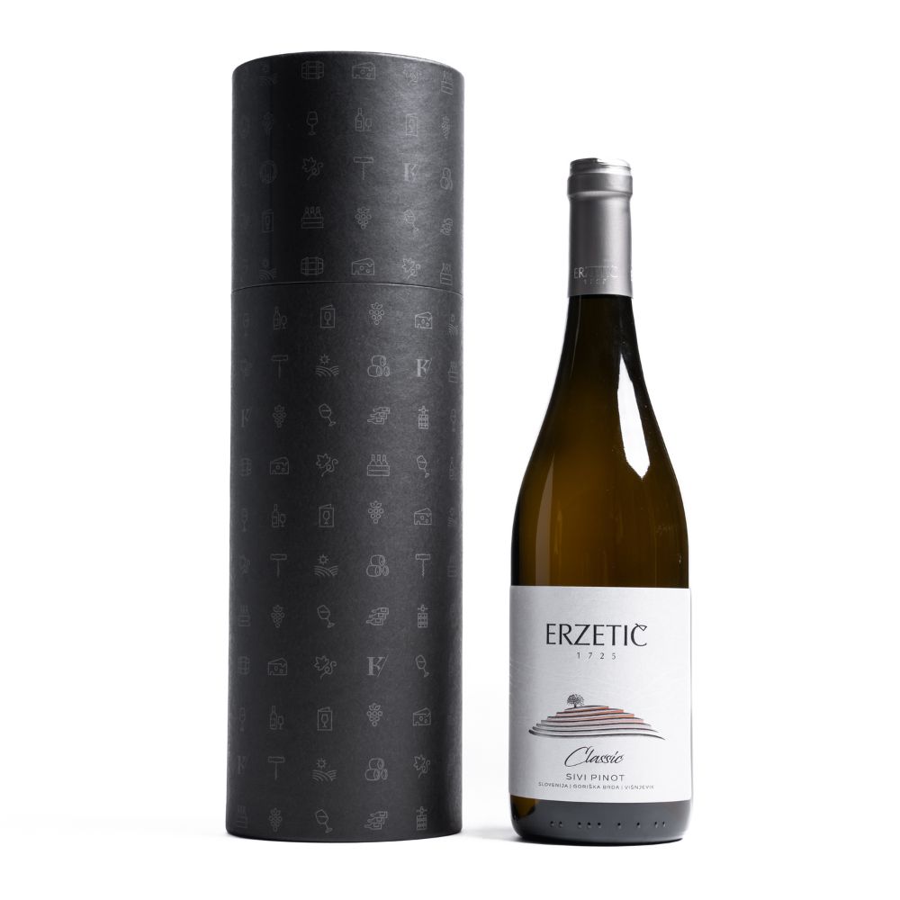 Sivi pinot Erzetič v darilnem tulcu