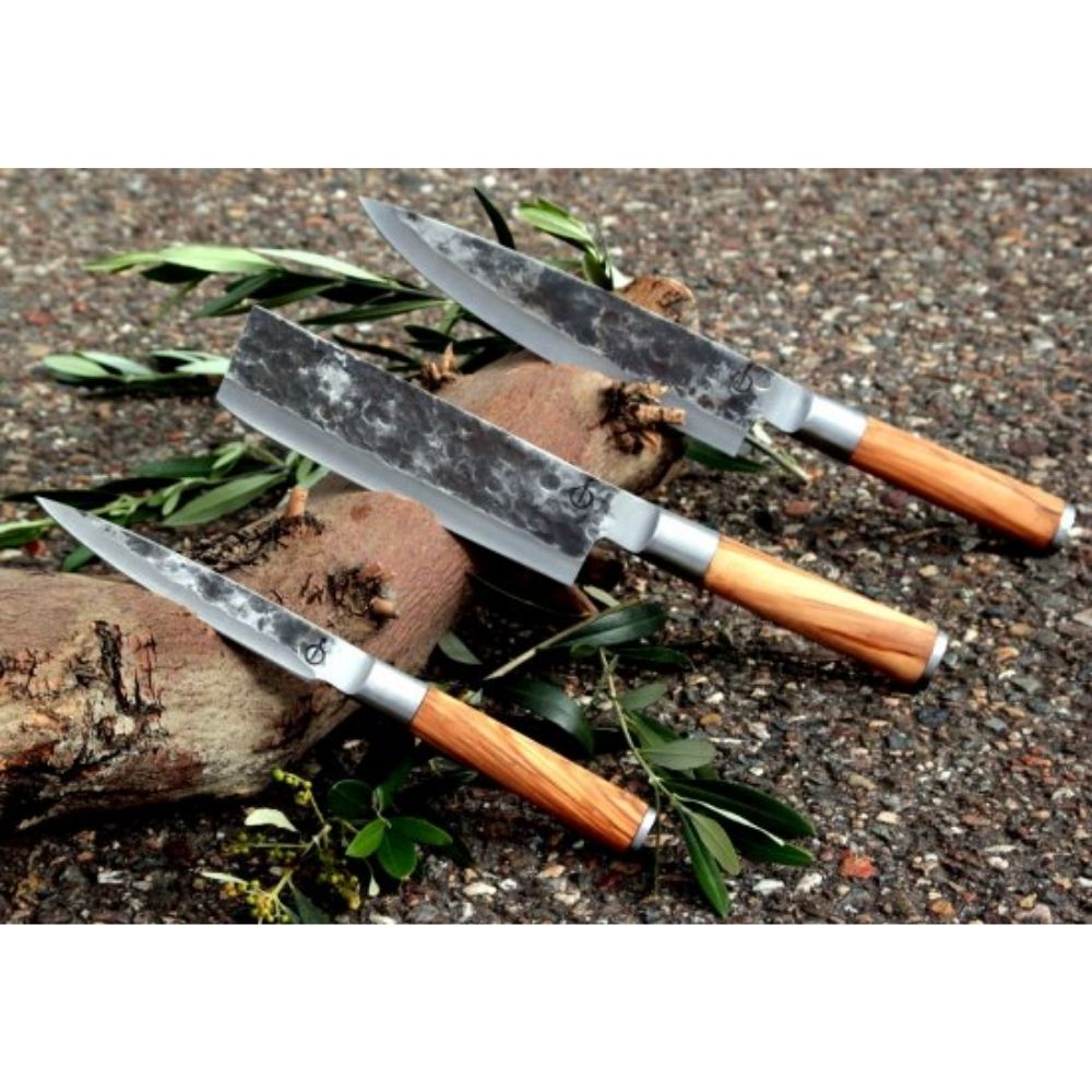 Set japonskih nožev (Chef´s knife, Vegetable in Utility knife), olive wood