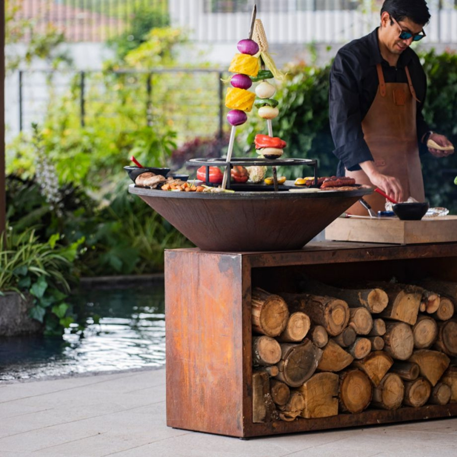 GRILL OFYR ISLAND CORTEN 85 TEAK WOOD