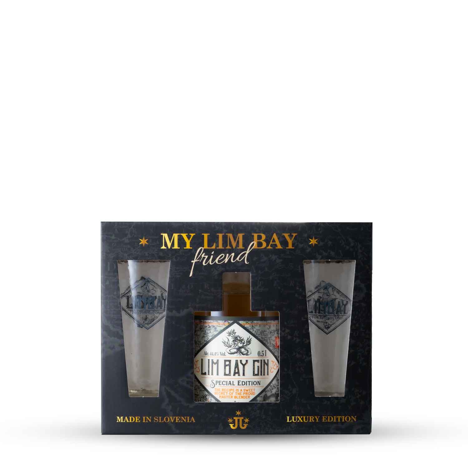Limbay darilni set (Gin 0,5l + 2 kozarca) My Lim Bay friend Limbay darilni set (Gin 0,5l + 2 kozarca) My Lim Bay friend